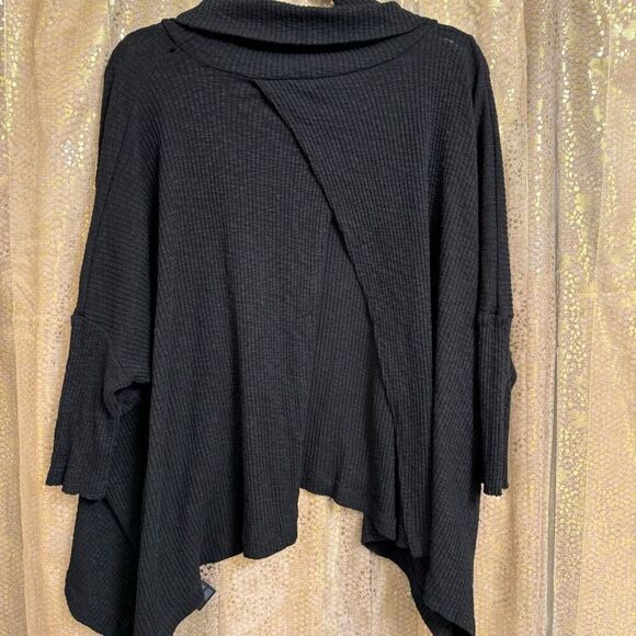 Free People Beach World Traveler Black Cowl Neck Dolan Split Back Sweater M - Picture 2 of 7